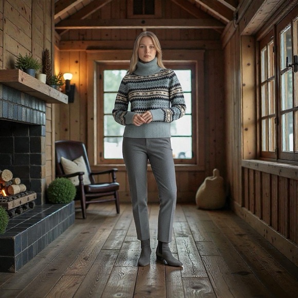 MaxMara Wool Turtleneck Sweater~Woven Pattern in Blue,Charcoal,Cream  size Small - Picture 10 of 16